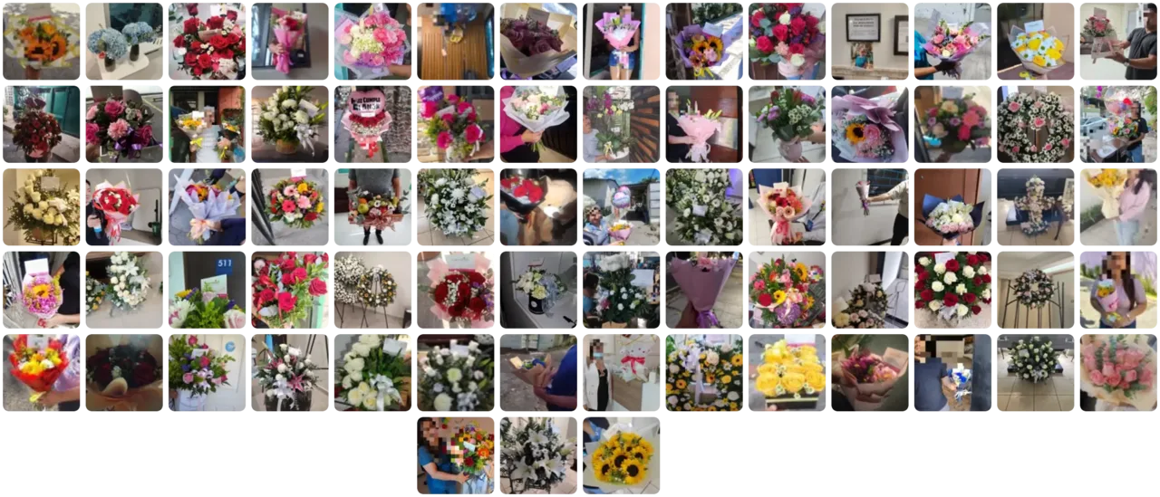 Mosaico de 73 entregas reales realizadas con BouquetSuite